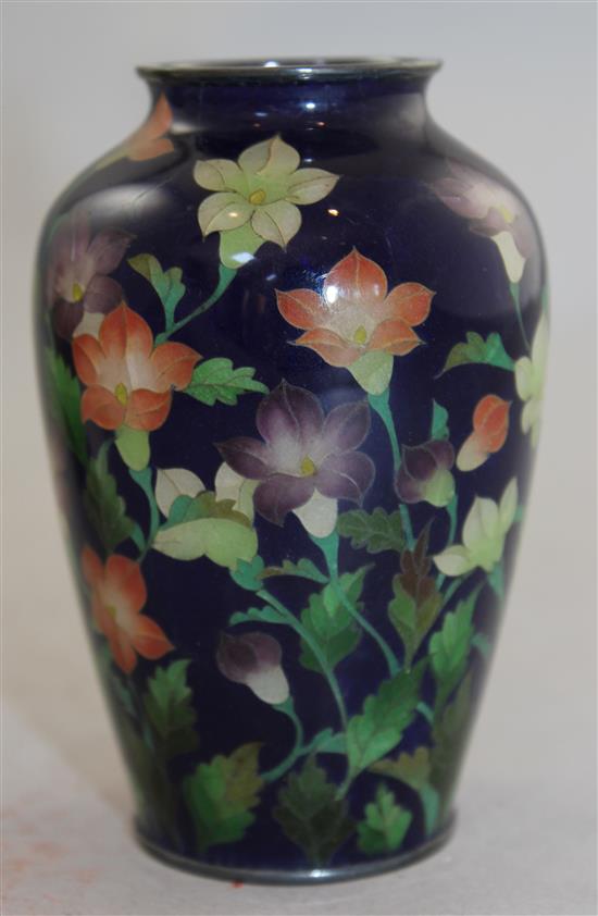 A Japanese plique a jour enamel vase, c.1910-20, height 9.5cm, hairline cracks